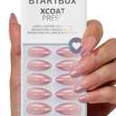 BTArtbox Press On Nails Medium - Pink Frosting, Lamp-Curable Almond Cat Eye French Tip Press On Nails with Glue and Adhesive Tabs for Women, Soft Gel Glue On Nails in 15 Sizes - 30 Stick On Nails Kit