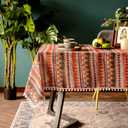 SUTAVIA Red Boho Tablecloth Pompom Tassel Table Cloths Exquisite Bohemian Table Cover Rustic Farmhouse Table Cover for Home Holiday Banquet Dining Room Decor(Red, Rectangle, 60"x120")