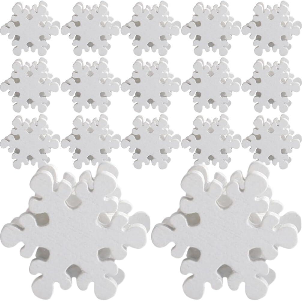 EXCEART 50Pcs Christmas Snowflake Buttons for DIY Crafts White Wooden Snowflake Buttons Embellishments Christmas Tree Ornaments for Winter Party Craft Sewing Home Decor