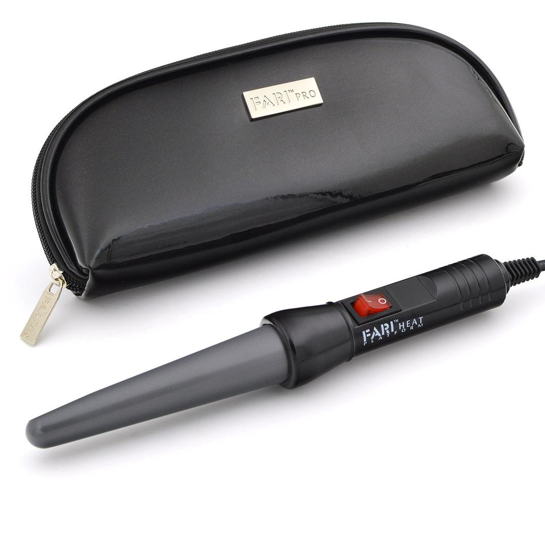FARI Travel Mini Hair Curling Iron Wand with Ceramic Tourmaline Coating, Dual Voltage Fast Heating Barrel Creates Salon Grade Wavy in Minutes, Heat Resistant Glove and Travel Pouch Included, Black