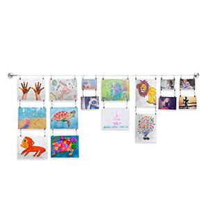 Wallniture Barre Wire Picture Hangers for Kids Crafts and Artwork, Expandable 196 Inch Wall Decor with 24 Clips Set, Silver