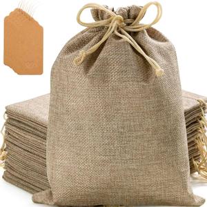 Homum 25 Pcs 7x9 Inch Burlap Gift Bags with Drawstring and Gift Tags, Burlap Jute Bags for Party, Christmas, DIY Craft