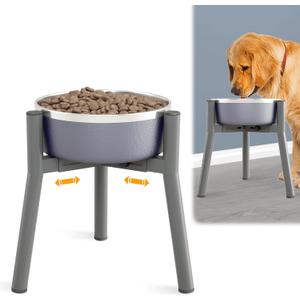 SHAINFUN Grey Metal Stand for Large Dogs, Adjustable Width Tall Elevated Bowls for 7-10.6" Dishes, Food Water Feeder, Raised Holder, 11" Tall (Bowl Not Included)