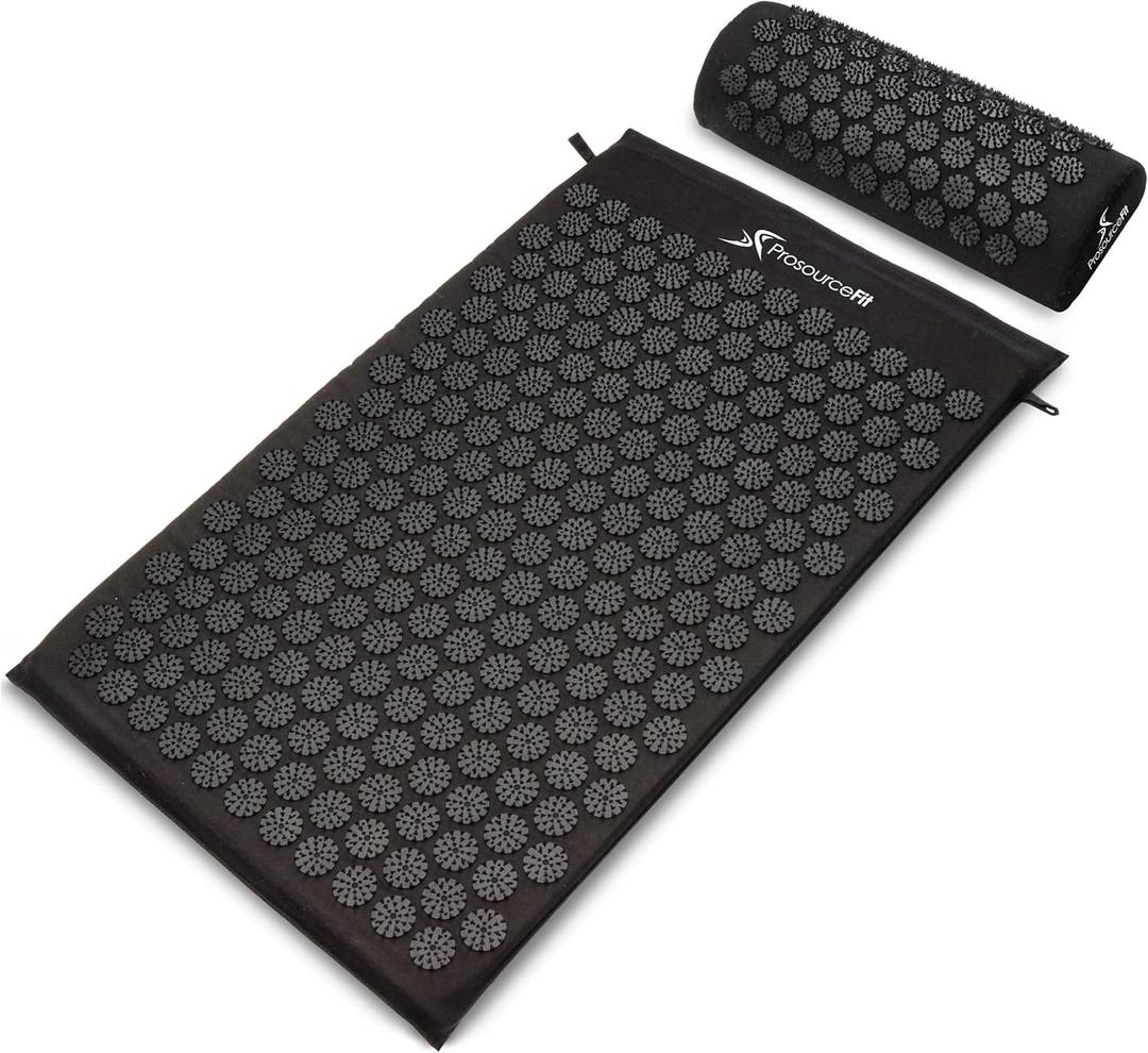 ProsourceFit Acupressure Mat and Pillow Set for Back/Neck Pain Relief and Muscle Relaxation (Large, Black/Black)
