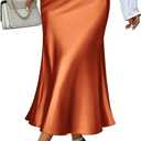 Zeagoo Womens Satin Skirt Thin High Waist Midi Skirt Flowy Silk Casual Skirts Mermaid Hem (Small, Caramel)