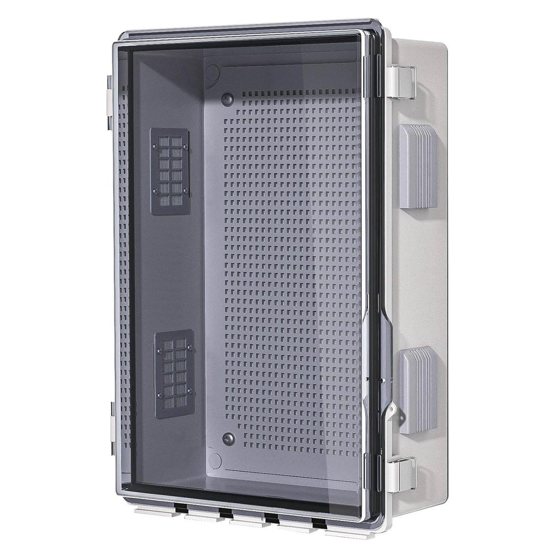 ABS Electrical Junction Box, Ventilated Design, Cable Grommets, IP65 Waterproof Enclosure, Indoor/Outdoor Use with Mounting Panel. (Clear Cover, 15.7"x11.8"x7.1")