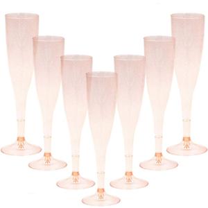 Homy Feel Rose Gold Glitter Plastic Champagne Flutes 30 Pack, 6.5 OZ Disposable Plastic Wine Glasses, Reusable Champagne Glasses, Mimosa Bar Glasses for Bridal Shower Birthday New Year Christmas