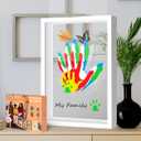 Family Handprint & Hand Casting Kit DIY Craft Keepsake with Wooden Frame, Non-Toxic Paints, Baby Footprint Kit Perfect Gifts for Grandparents, New Parents & Families (White, 4 Transparent Sheets)