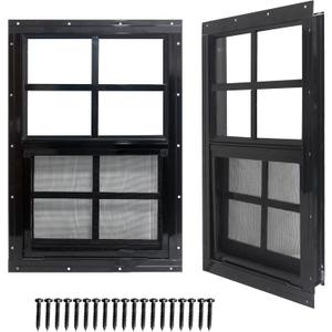Yuzzy 24" x 36" Shed Windows with Tempered Glass and Fiberglass Screen, 2 Pack Small Sliding Windows for Shed, Chicken Coop, Playhouse, Household, Garage, Barns (Black)