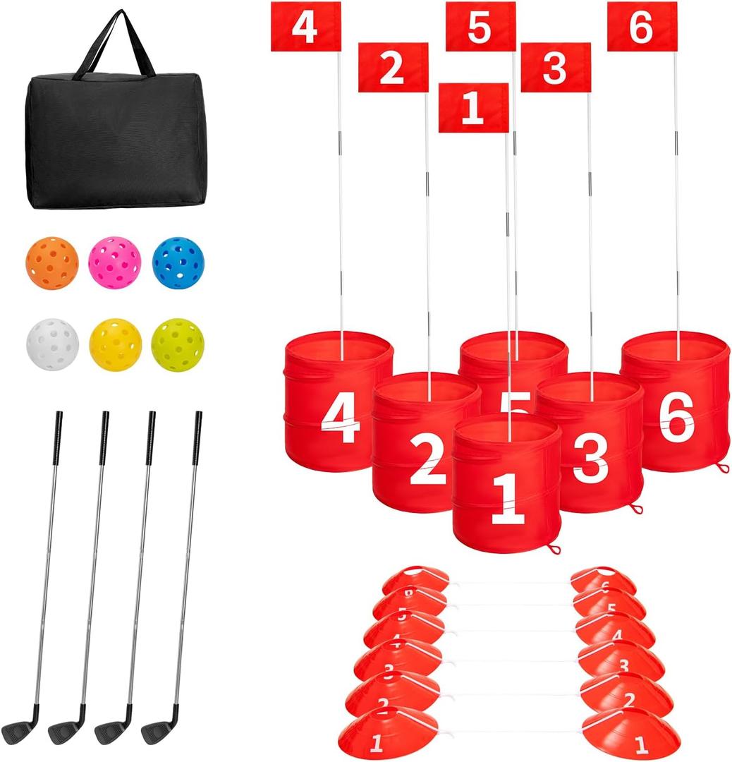 SJEhome 6 Hole Backyard Game Golf Yard Practice, Outdoor Indoor Backyard Golf Game Gifts for Yard, Lawn, Park, Yard, Beach (6 Hole Golf Game)