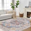 9x12 Area Rugs for Living Room, Washable Large Area Rugs Non-Slip and Non-Shedding, Boho & Vintage Area Rug for Bedroom, Kitchen, Dining Room (Brick Red/Multi 9'x12')