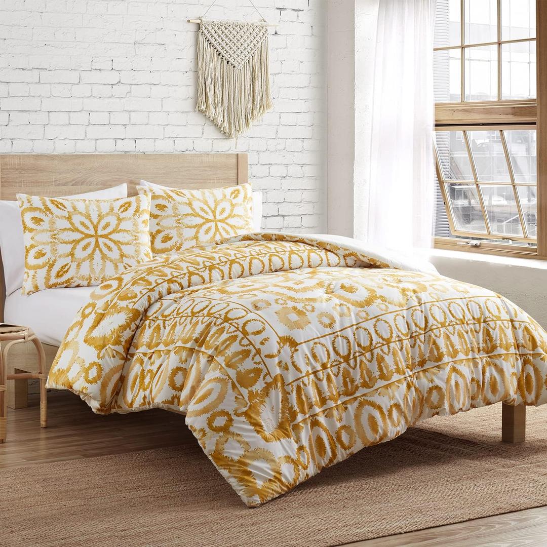 Indigo Ink 3-Piece Queen/Full Size Comforter Set | Soft Comforter & Matching Shams | Anti-Fade & Wrinkle | Boho Bedroom Decor | Soft, Durable, Breathable | Dorm Essential | Panther Collection, White