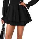 LYANER Women's Flounce Long Sleeve Square Neck Ruffle Layer Shirred Mini Short Romper Jumpsuit Black X-Large (Black)