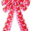 Valentine's Day Bow Large Valentine's Day Wreath Bows 11.4x19.6 In Valentine's Day Pink Love Heart Ribbon Bow for Wreath Valentine Tree Topper Bow for Valentine Wedding Front Door Indoor Outdoor Decor