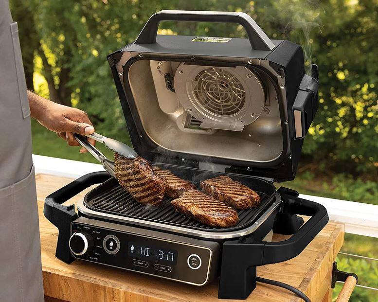 Ninja Woodfire Outdoor Grill & Smoker, 6-in-1 Functionality, Grill, Smoke, Bake, Roast, Air Fry, Broil, Authentic Woodfire Flavors, Electric Heat, OG321