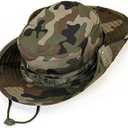 Pack of 2, Wide Brim Boonie Hat, Men & Women Top Camo Bucket Hats for Safari Military Beach