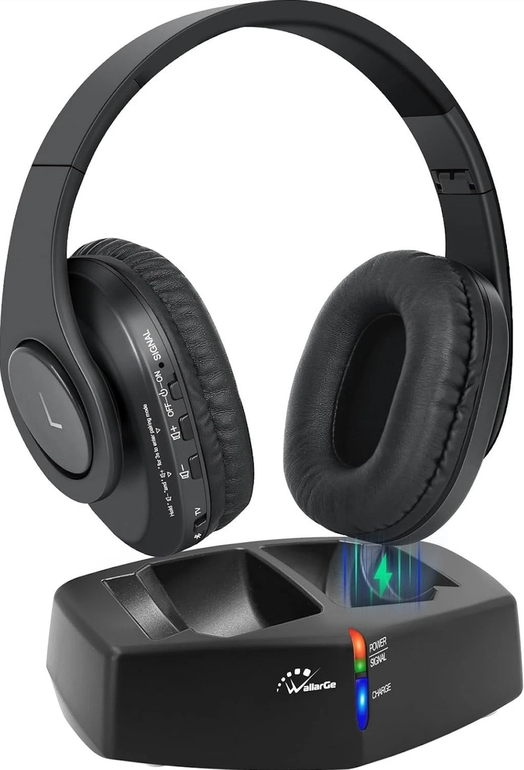 WallarGe Wireless Headphones for TV Watching, Easy Setup and Comfortable Bluetooth Headphones with RF Transmitter Charging Dock, 100 Ft Wireless Range, Rechargeable 25 Hours Play and No Audio Delay