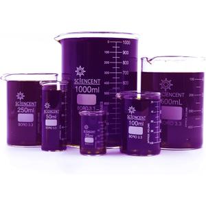 SCIENCENT Glass Beaker Set of 6 Borosilicate Thick Wall - 25ml, 50ml, 100ml, 250ml, 500ml, 1000ml (Set of 6)