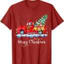 Vintage Merry Christmas Red Truck Old Fashioned Christmas T-Shirt, L