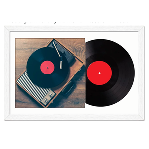 Engineered Wood Vinyl Record Frame for the Wall Display Album Cover, White 16 x 24 Frame with Wood-grain for any 12 Inch LP Record - 1 Pack