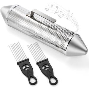 SOUJOY 15'' x 3'' Guiro Instrument, Stainless Steel Guiro Shaker with 2 Scrapers, Latin Percussion Instrument, Professional Band Accompaniment Sand Hammer for Musical Training