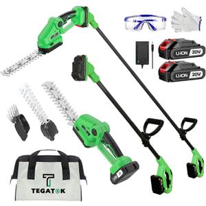 Cordless Pole Hedge Trimmer Electric Shrub Trimmer Long Reach Pole Saw for Tree Trimming 20V Handheld Grass Cutter, Hedge Trimmers Cordless with Battery for Garden, Lawn, 2 Batteries