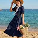 Dokotoo Women's Summer 2026 Casual Midi Maxi Dresses Lightweight Short Sleeve Crew Neck Elastic Waist Smocked Boho Dress (M)