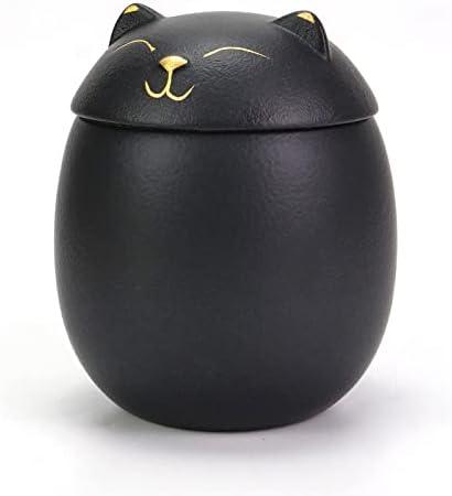 MEETPET Cat Urn Dog Urn Sized 3.2x2.9 and 4.9x4.25. A Smiley-Cat Pet Urn with a Memoria Card.Cat Urns for Ashes for Your Pet (12 cu/in, Black)