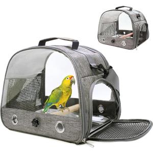 Bird Carrier with Perch Parakeet Travel Carrier Bag Portable Bird Backpack with Plat Breathable Parrot Travel Cage for Small Pets
