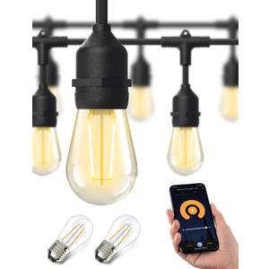XMCOSY+ Smart Outdoor String Lights, 98Ft LED Patio Lights Waterproof IP65, App Control, Compatible with Alexa, Dimmable Edison Bulbs Outdoor Light for Yard Porch Bistro Outside