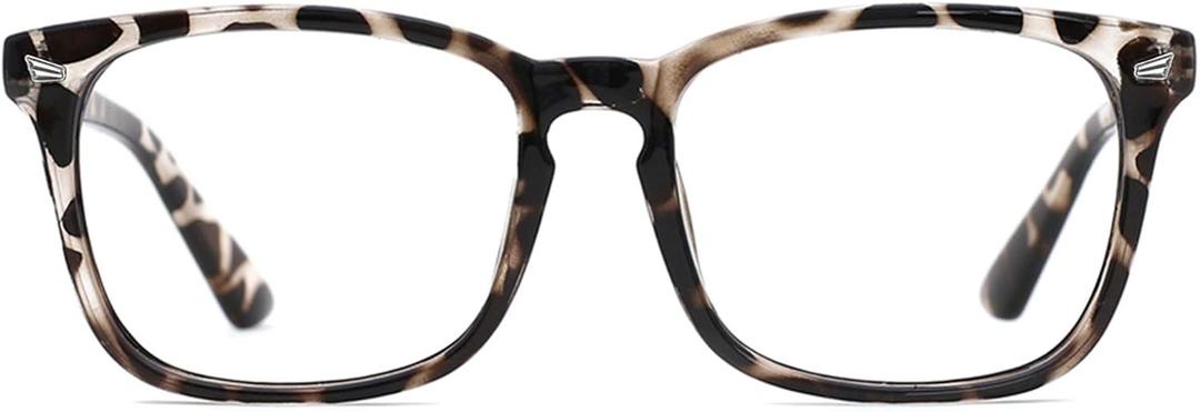 TIJN Blue Light Blocking Glasses for Women Men Clear Frame Square Nerd Eyeglasses Anti Blue Ray Computer Screen Glasses ((02)-leopard)