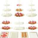 10 Pack Cake Stand Set with 3 x Two-Tier and 3 x Three-Tier Cupcake Stands, Plastic Dessert Table Stand Set 3 Tired Cookie Tray and 4 Pcs Dessert Trays