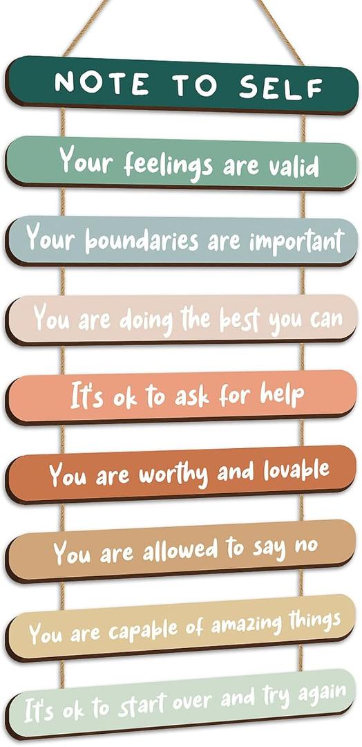 Yookeer Mental Health Reminders Wall Art Decoration Positive Psychology Affirmations Therapy Office Decor Occupational Therapy Gifts Wooden Hanging Wall Pediments Inspirational Gifts(Bright Color)