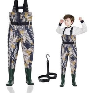 Kids Chest Waders for Toddler Children Waterproof Youth Fishing Waders for Boys Girls Hunting Waders with Insulated Boots (6/7, Camo)