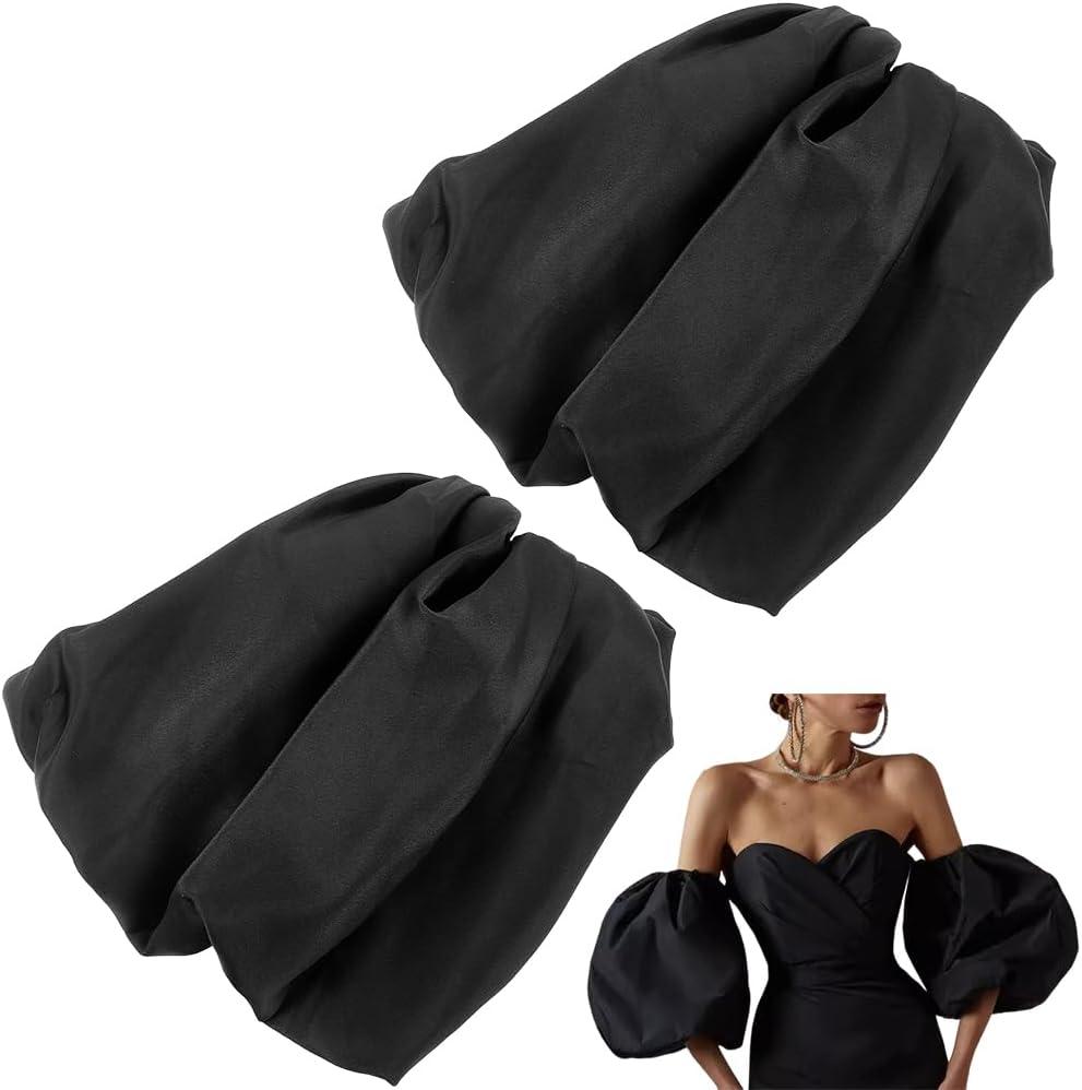 GORGECRAFT 1 Pair Black Satin Short Bridal Sleeve Removable Puff Sleeves Handmade Detachable Elegant Wedding Accessories Sleeve Covers for Wedding Dress Bridal Accessories 9.1x7.5 inch