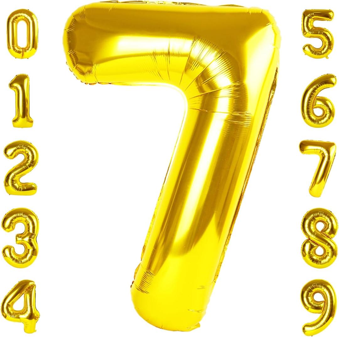 40 Inch Number 7 Balloon, 6 7 Birthday Decorations, Gold Seven Birthday Decor, 7 17 27 70 Year Old Balloon Number for Engagement, Wedding, Graduations
