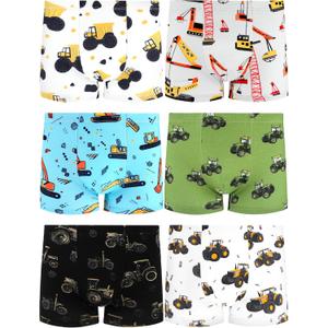 Boys Soft Cotton Boxer Briefs, Tagless Underwear for Toddlers & Kids, Breathable, Assorted Prints, 6-Pack, 8-10