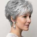 SEVENCOLORS Short Grey Wigs for White Women Pixie Cut Gray Wigs with Bangs Natural Curly Synthetic Hair Short Mixed White Wig for Older Women