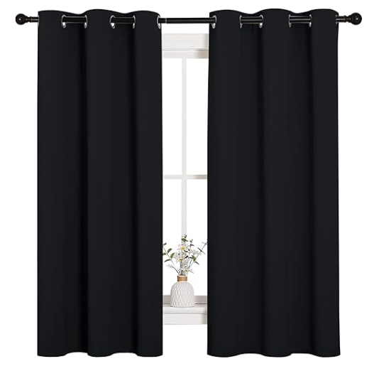 NICETOWN Pitch Black Solid Thermal Insulated Grommet Blackout Curtains/Drapes for Bedroom Window (2 Panels, 42 inches Wide by 63 inches Long, Black)