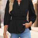 ZESICA Women's 2026 Fall Babydoll Peplum Tops V Neck Puff 3/4 Length Sleeve Shirts Dressy Casual Blouses (Black, S)