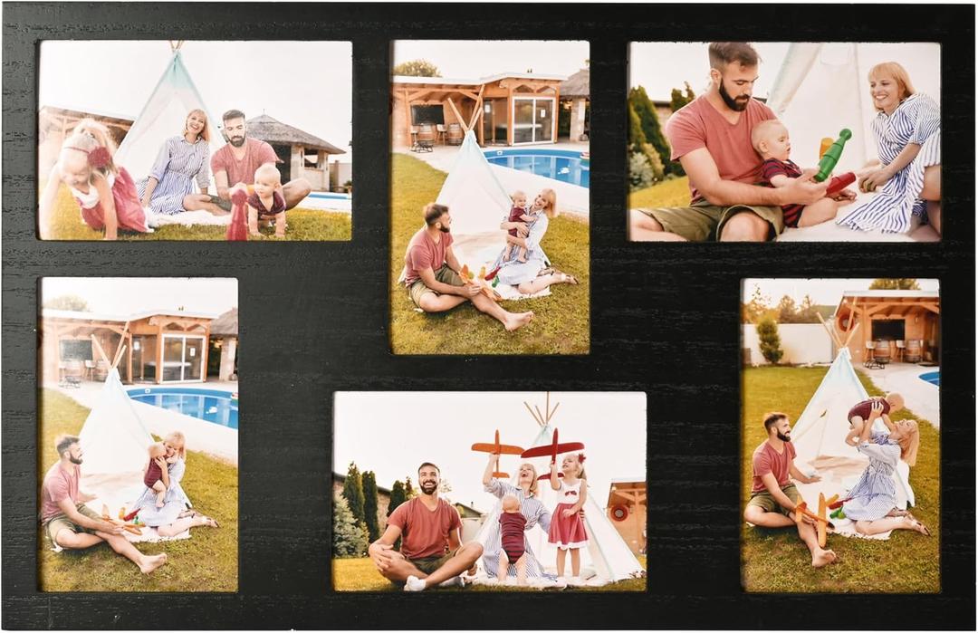 4x6 Collage Picture Frame Family Photos Display - 6 Openings Collage Picture Frame for Wall for Tabletop Stand Black Picture Frames Set for Home Decor Family Gifts