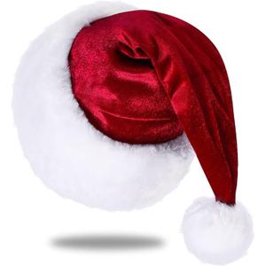 Unisex Adults Kids Velvet Comfort Wine Red Santa Hat for Christmas New Year Festive Holiday Party Supplies