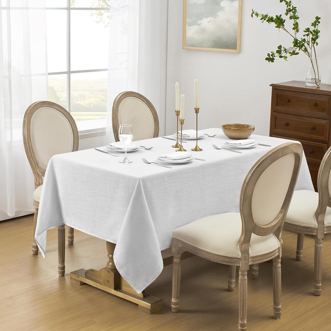 Softalker Linen Textured Rectangle Tablecloth, Waterproof Wipeable Farmhouse Burlap Table Cloth, Stain Resistant Wrinkle Free Table Covers for Kitchen Dining Holiday Party (60 x 120, White)