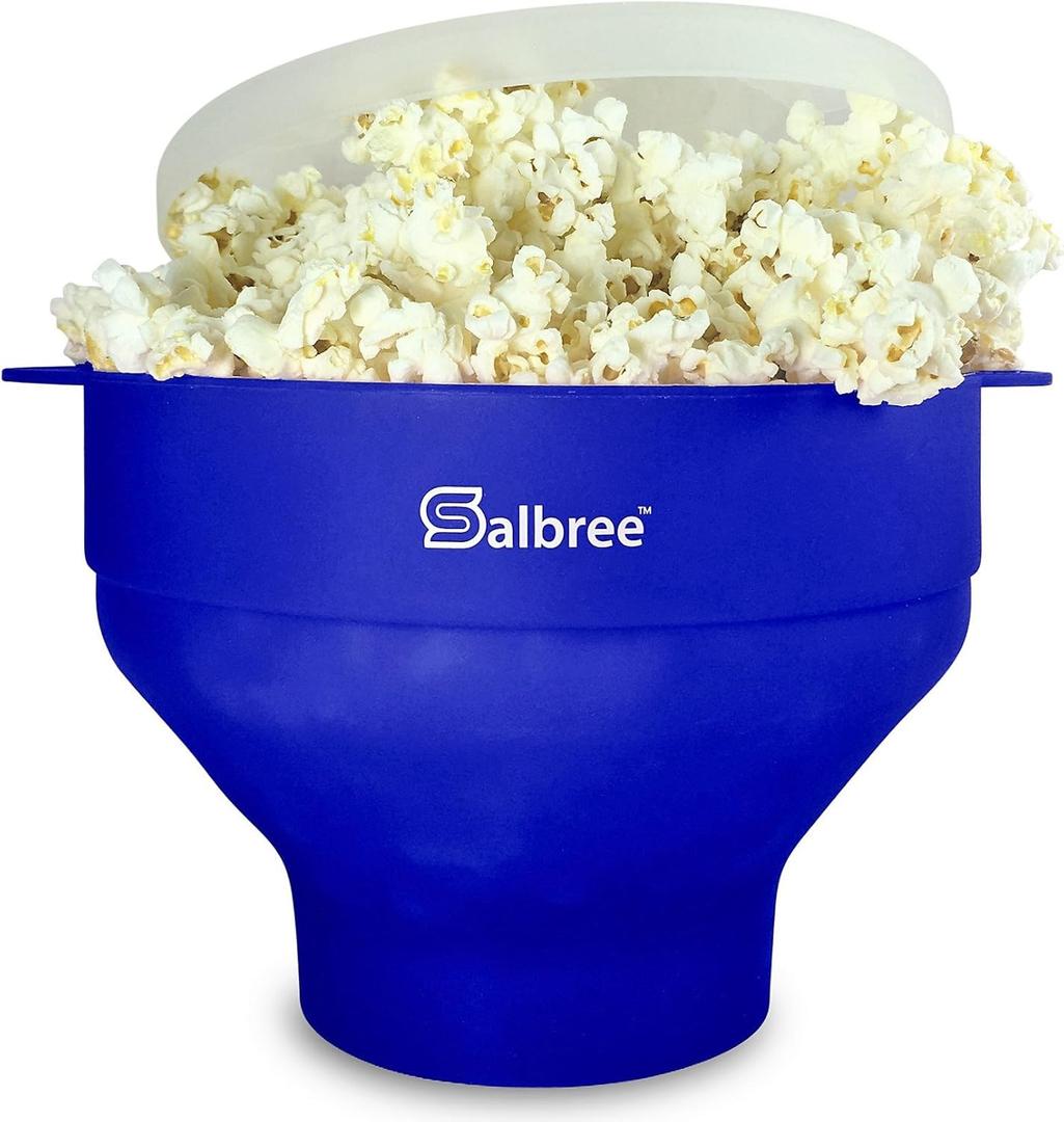 The Original Salbree Collapsible Silicone Microwave Popcorn Popper Maker Machine, Microwavable Bowl Holds 16 Cups, Uses Hot Air and Oil Always Optional (Blue)