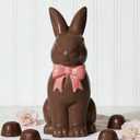 DN DECONATION Easter Decoration Bunny Decor - Spring Easter Brown Rabbit Sculpture, Ceramic Statues with Pink Bow for Farmhouse Home Decor Tabletop Shelf Mantel Dining Table Centerpiece