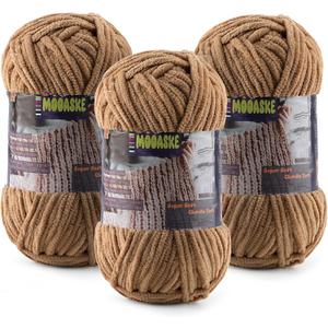 Baby Blanket Yarn for Crocheting - Soft Velvet Fluffy Chenille Yarn for Knitting Amigurumi Making Scarves, Doll - 100g/3.5oz 131 Yards Thick Plush Yarns (3, Coffee Brown)