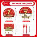 Grencian 96Pcs Happy 7th Birthday Party Supplies Cartoon Anime Themed Paper Plates and Napkins Tableware Sets Red and White Decoration for 7 Year Old Birthday Kids Children Party Serves 24