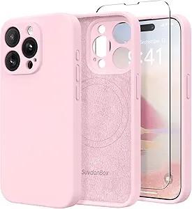 Magnetic for iPhone 14 Pro Max Case, Compatible with MagSafe, [Full Camera Protection][Screen Protector] Silicone Shockproof Protective Phone Case for iPhone 14 Pro Max 6.7", Pink