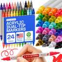 ARTISTRO Acrylic Paint Markers for Fabric, Rock, Wood, Glass, Craft - 24 Quick Dry Dual-Tip Fabric Paint Pens for Halloween Decorations - Pumpkin Painting Kit, Art Supplies, Christmas Gift