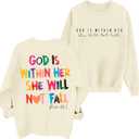 Christian God Is Within Her Sweatshirts Women Jesus Faith Bible Verse Shirts Oversized Inspirational Hoodie Pullover (X-Large, Apricot)